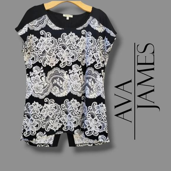 Ava James women's white floral contrasted black blouse  - medium - Picture 7 of 7